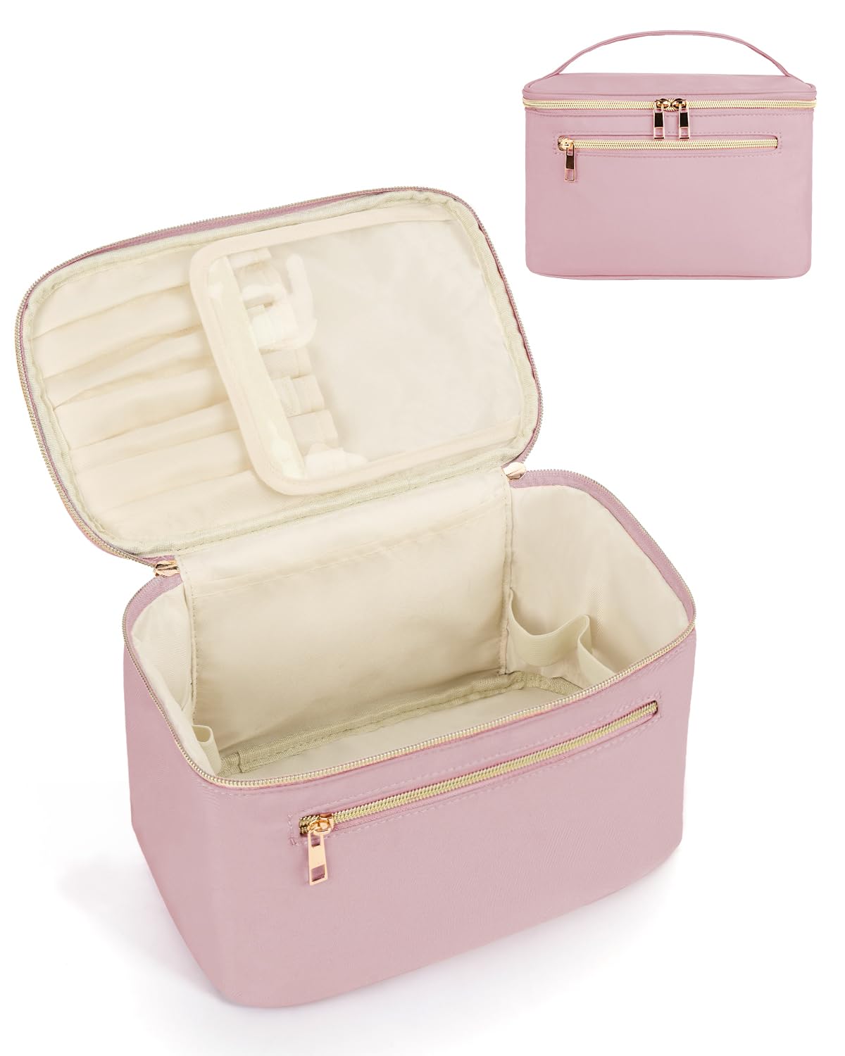 Wandering Nature Large Makeup Bag, Travel Make Up Organizer Cosmetic Brush Bags Case for Women in in Fabric,Pink,Patent Pending