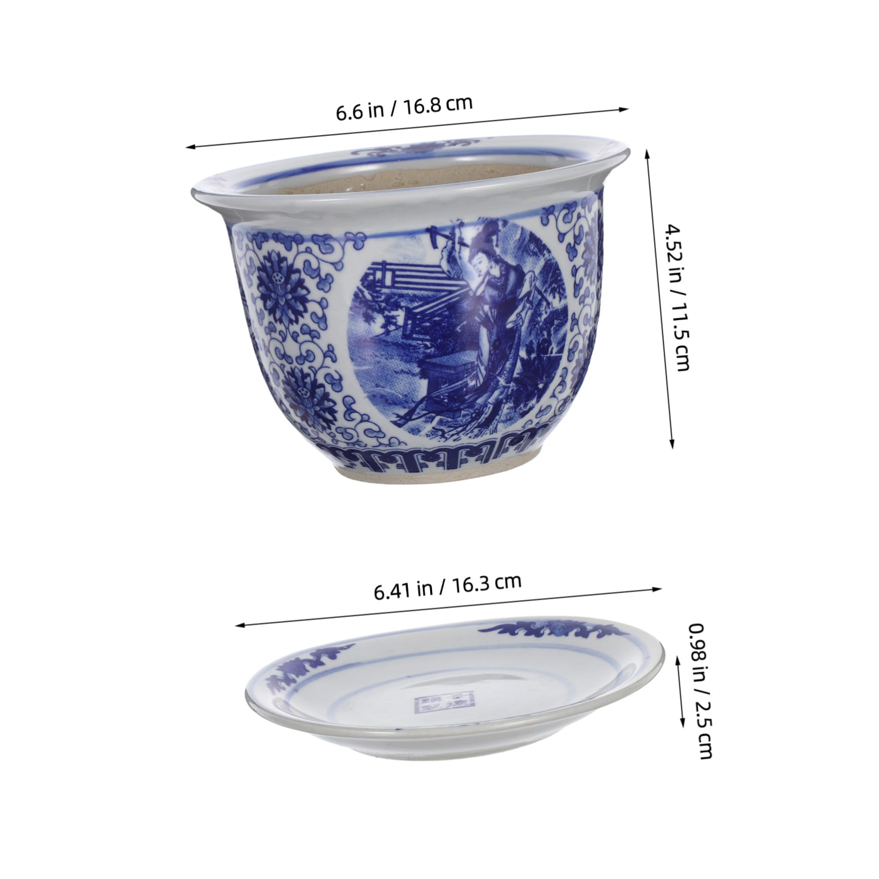 Toddmomy Ceramiczna Doniczka z Tacą Stylu Chińskim Niebiesko Biały Kwiatowy Wzór Donica Do Roślin Doniczkowych i Sukulentów Mała Doniczka z Odpływem Do Wnętrz i Zewnątrz