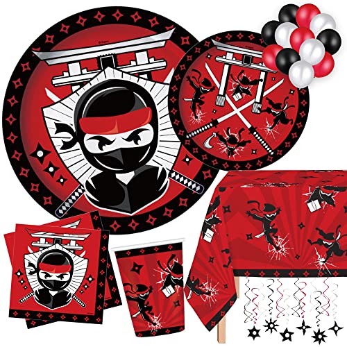 Serve 24 Ninja Theme Party Supplies Includes Plates,Napkins,Table Cover, Happy Birthday Banner, Ideal For Ninja Birthday Theme Party Decor #TOP18