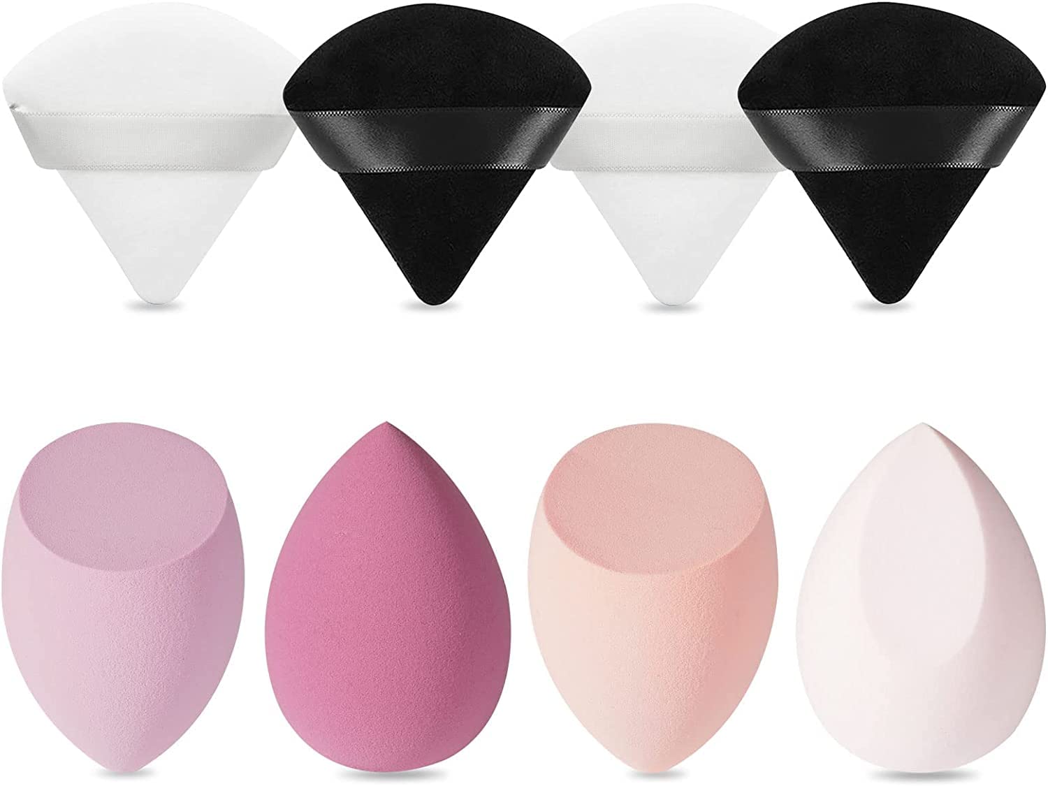 4 Pcs Makeup Sponge Beauty Blender with Egg Case with 4 Pcs Powder Puff Triangle Soft Powder Sponge Reusable Cosmetic Foundation Wet Dry Makeup Set Multi-colored-image-15