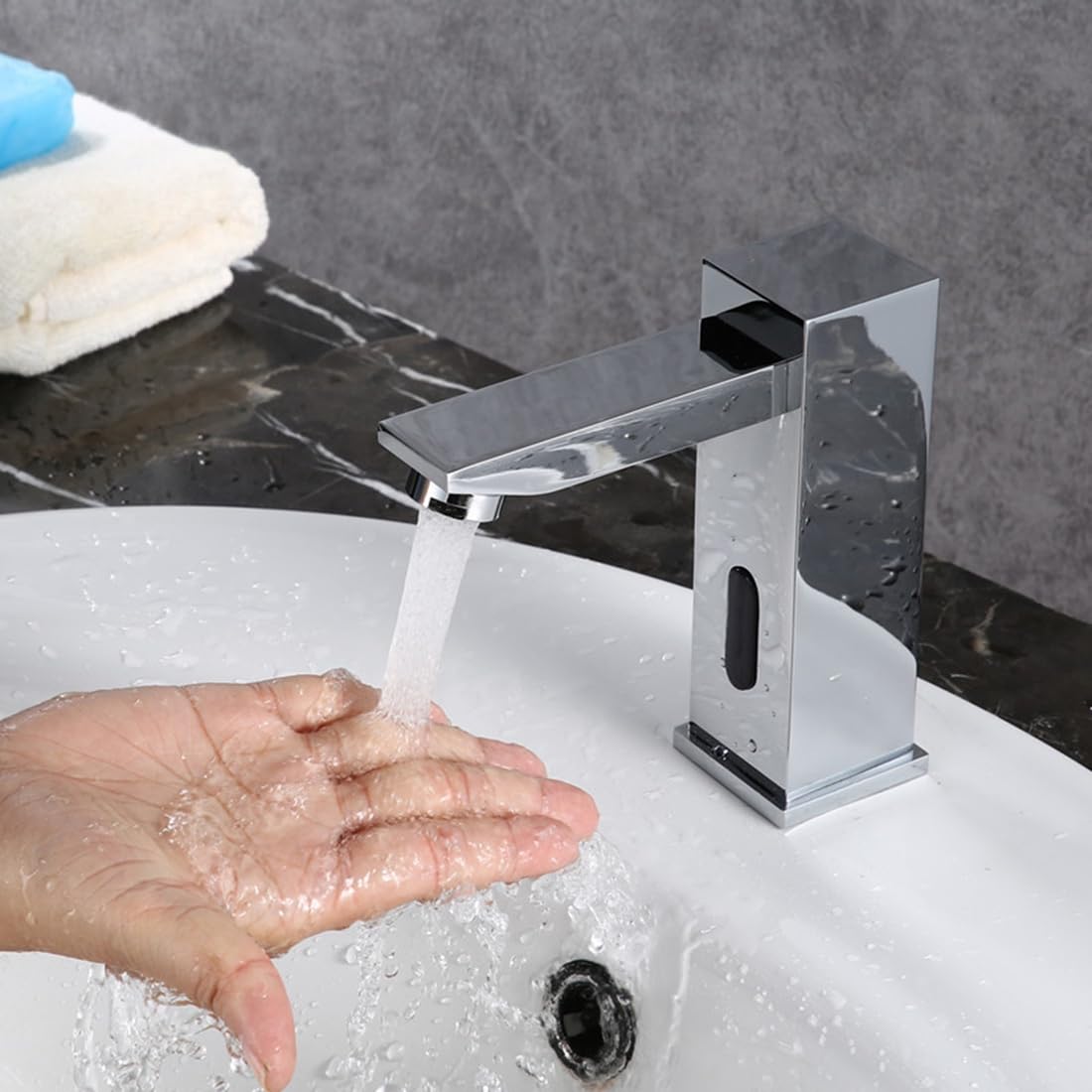 Grifo de Baño Sin Contacto, para Lavabo, Inodoro, con Sensor de Movimiento Infrarrojo, Grifo Cuadrado Automático Inteligente para Montaje en Cubierta.
