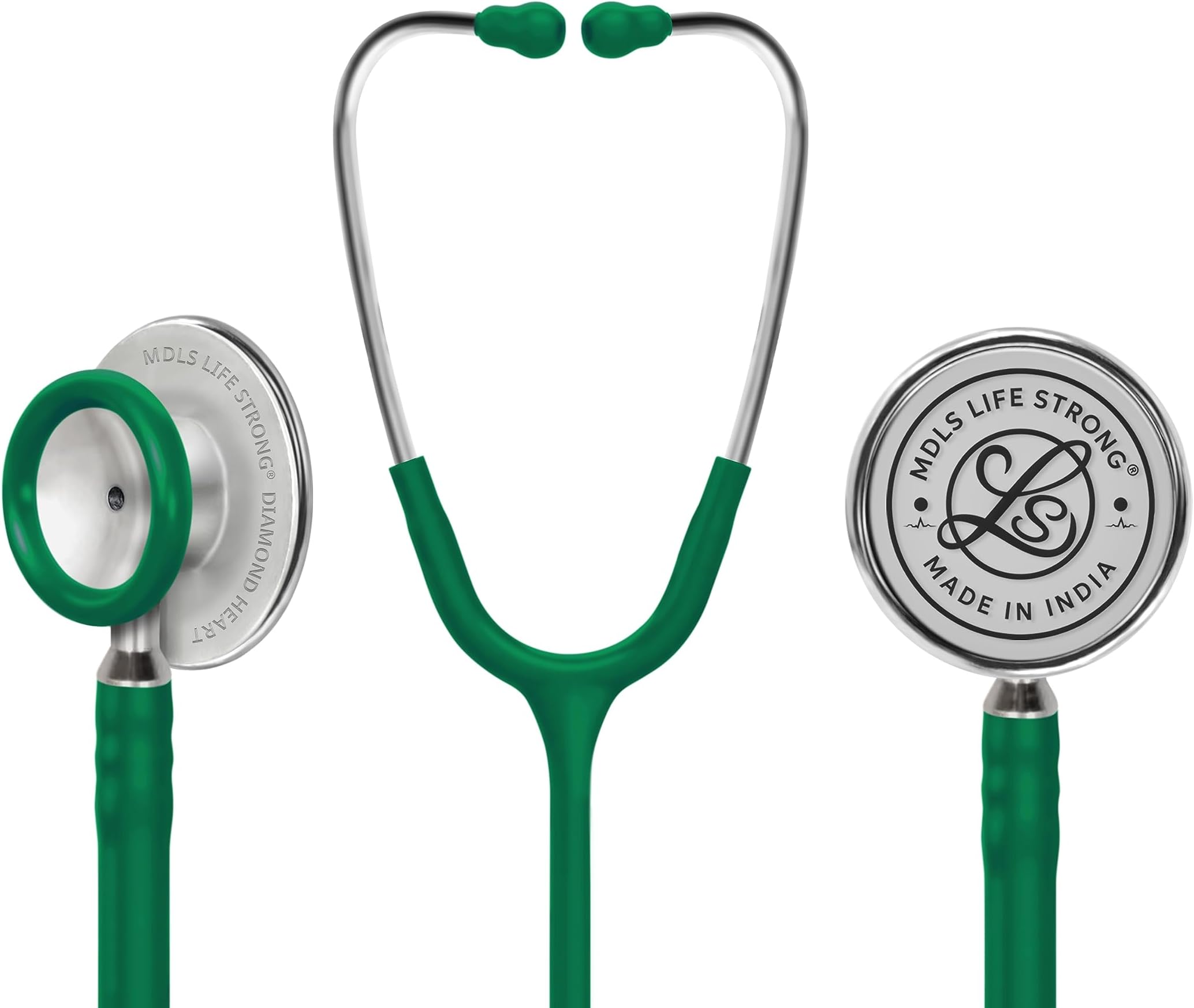 MDLS Life strong Daimond Heart Aluminium Finished Bras Ring Light Wait Chest Pies Stethoscope Acoustic Stethoscope (Green)