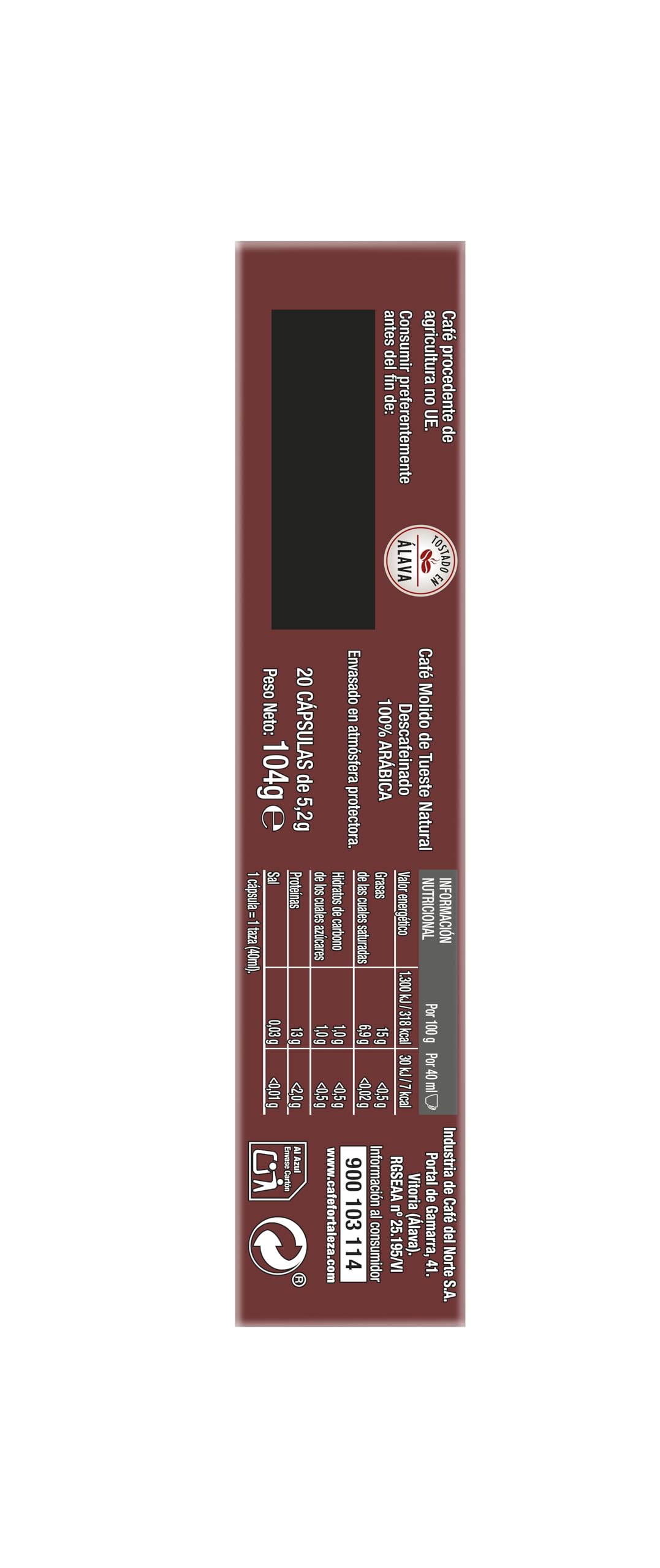 CAFÉ FORTALEZA Cápsulas Aluminio Compatibles con Nespresso Descafeinado Forte Pack 8x20 - Total 160 uds - Cápsulas Café Descafeinado Intenso con Tueste Natural - Cápsulas de Café Reciclables