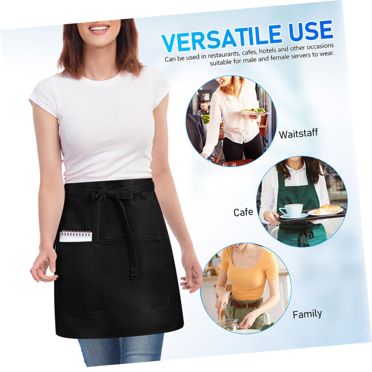 LIFKOME 5 pezzi Grembiuli da Cameriere Mezzo Corto Neri con Tasche Design Unisex con Fascia Lunga in Vita Comfort e Libertà di per Staff Ristoranti Caffè e Milk Tea Shop