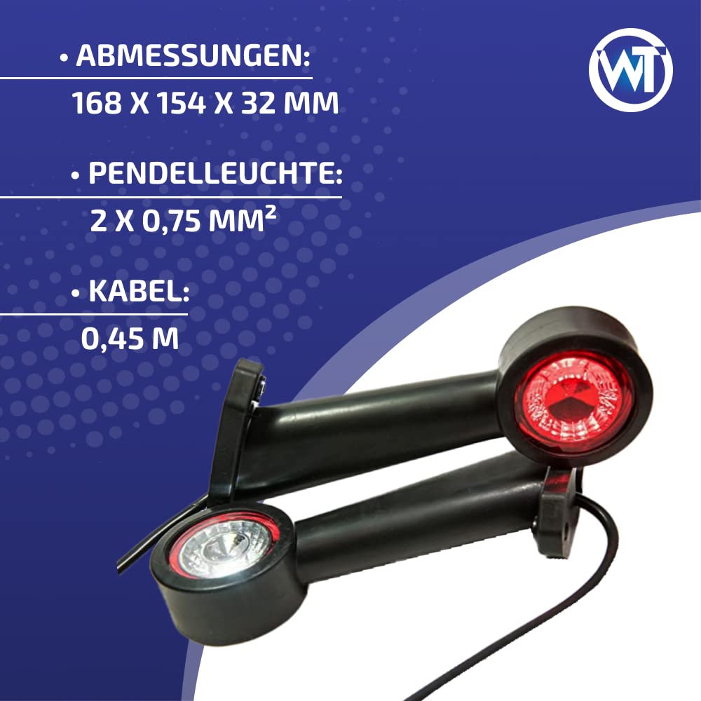 2 x Gummi Begrenzungsleuchte Seitenleuchte Positionsleuchte 12V 24V, weiß, rot, für LKW PKW Anhänger, Trailer, Abschleppwagen, auf einem langen, schrägen Wohnwagen usw