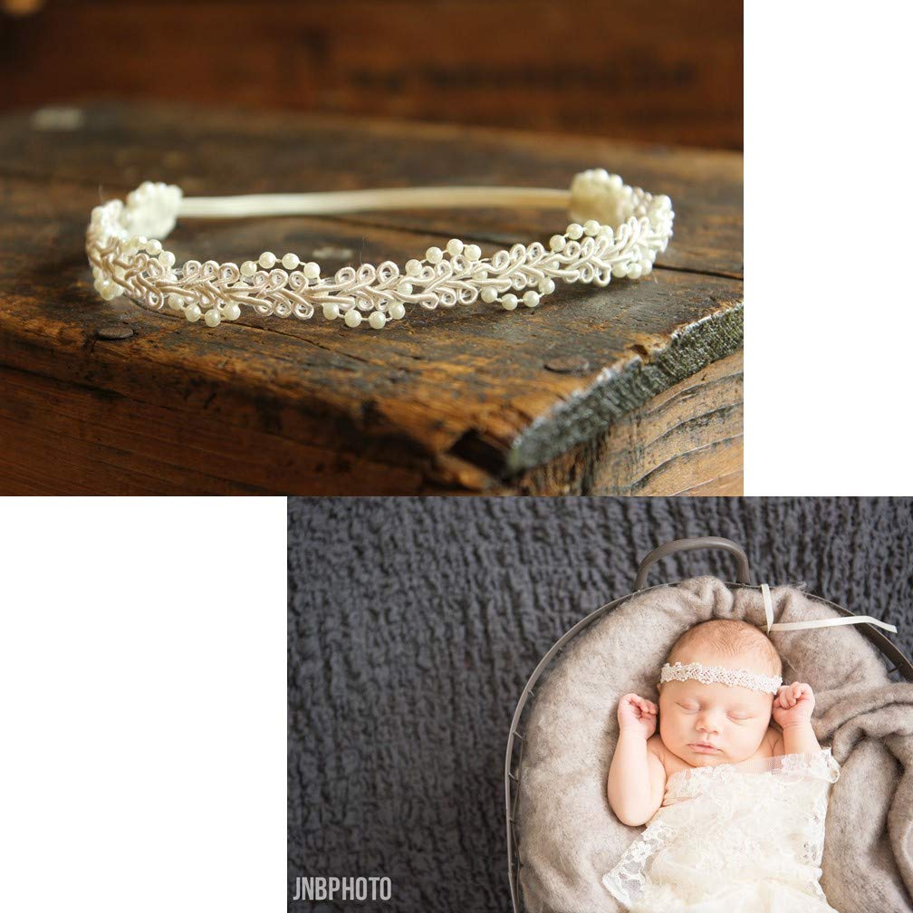 Beaded Lace Halo Headband in Ivory or White, Also Available as a tieback, Photography Prop, Newborn, Toddler, Child, Adult (Ivory, Small Tieback, 11