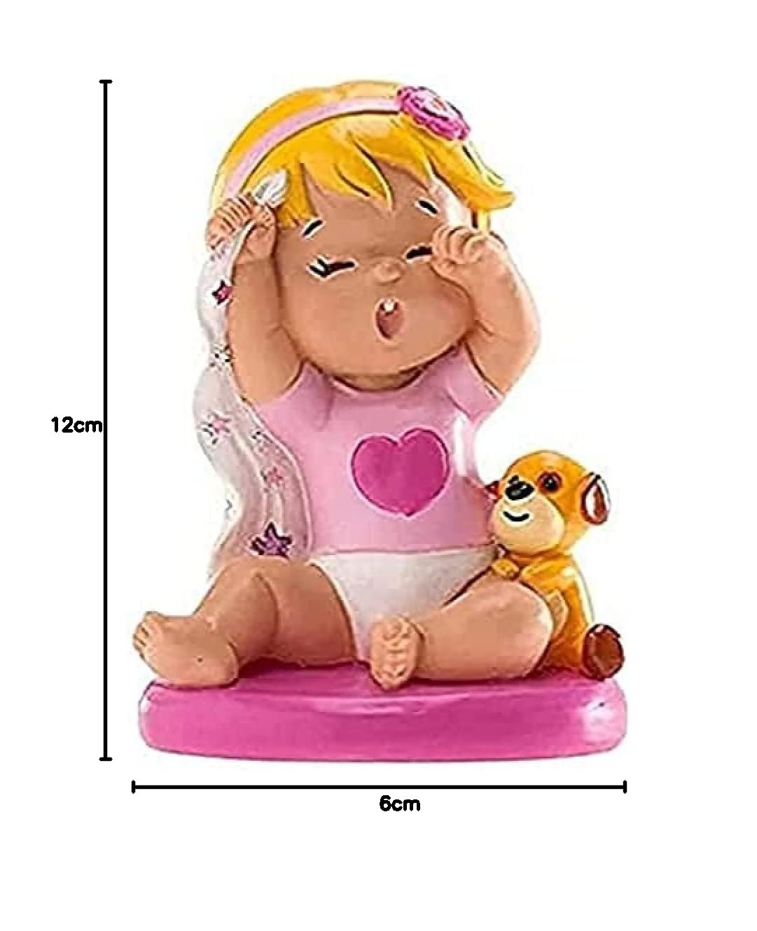 Décoration Baptême Fille - Cigogne Avec Bébé En Vol - Résine Haute Qualité - Pour Gâteau Ou Déco