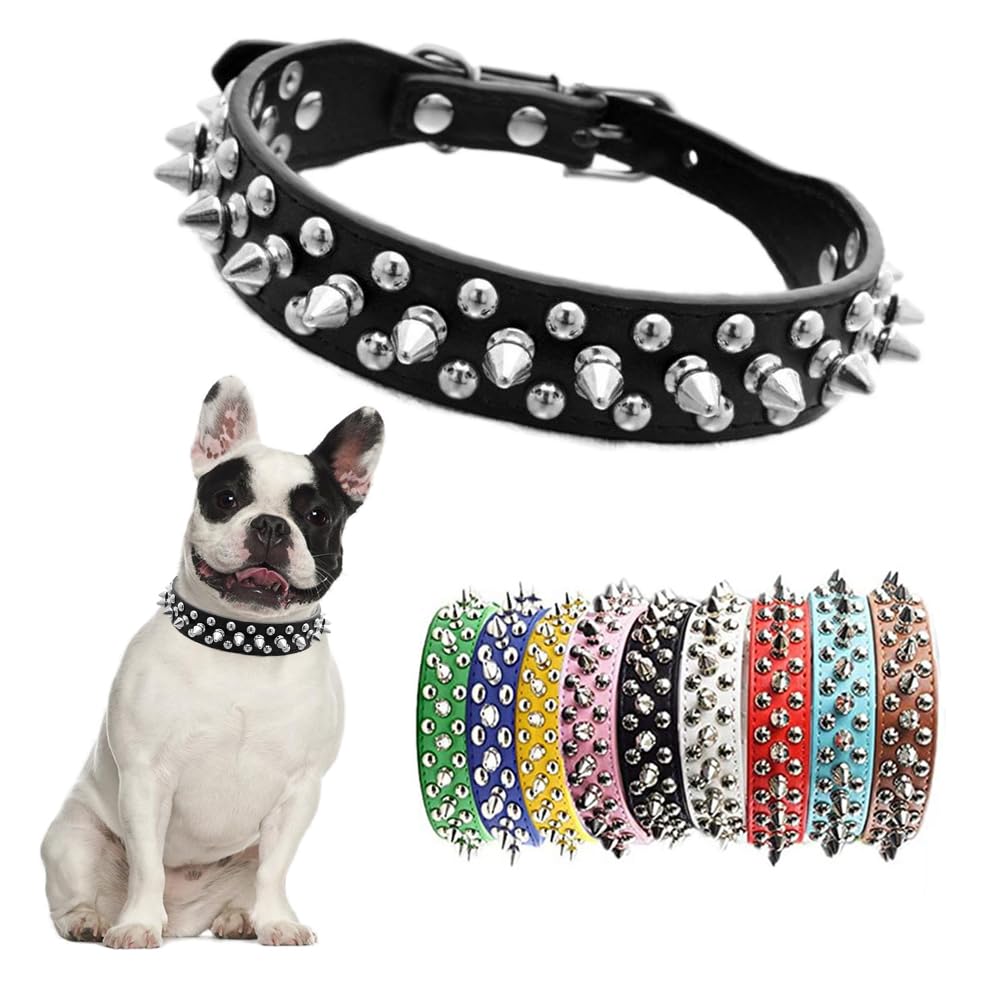 Black Spiked Dog Collar for Small Dogs,Mushroom Rivet Spike Puppy Collars Girls Boys Leather Studded Cat Collar Metal Buckle Durable Training for XXS