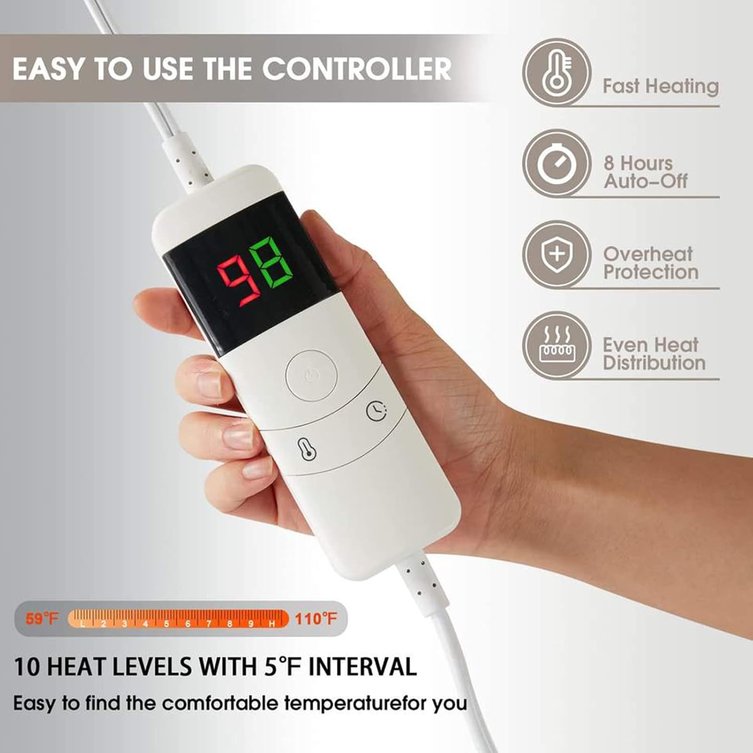 review Electric Blanket Heated Throw, Fast Heating Blanket in 5 Min with 10 Heat Levels, 5 Options Auto Off, Electric Lap Warming Blanket for Adults Office Home Use Washable