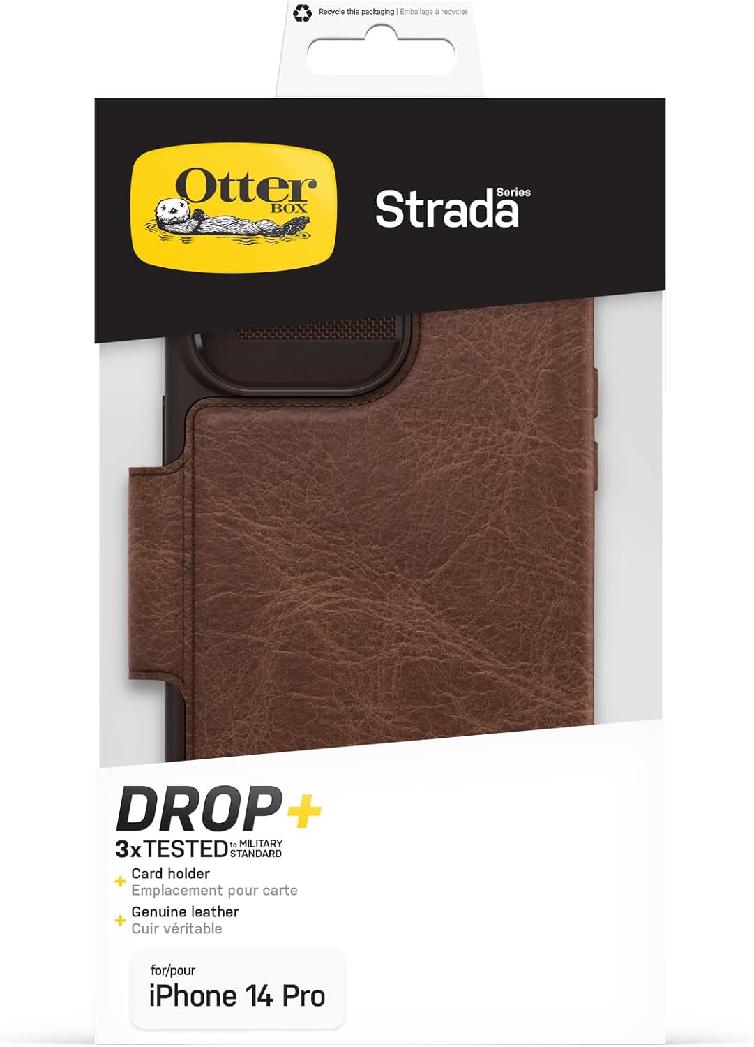 OtterBox Strada Case for iPhone 14 Pro Max, Shockproof, Drop Proof, Premium Leather Protective Folio with Two Card Holders, 3X Tested to Military Standard, Brown