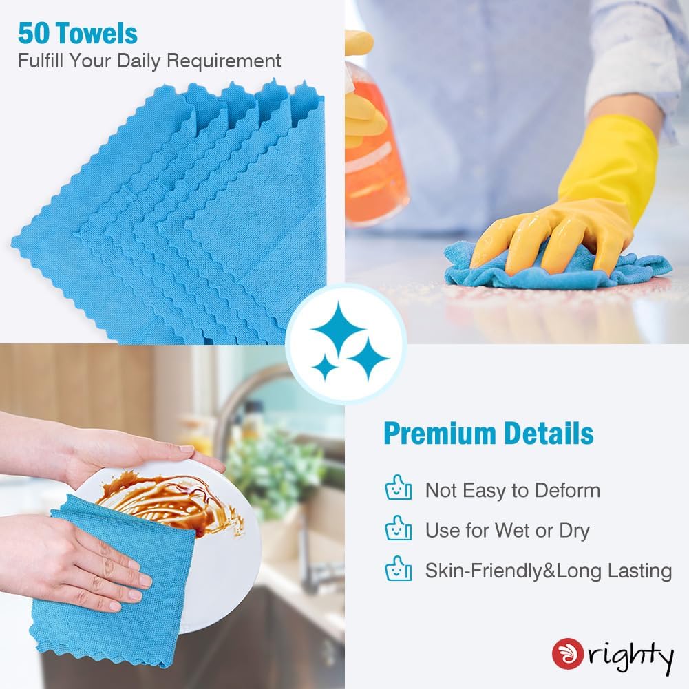 Orighty Microfiber Cleaning Cloth Bulk, 50 Pack Shop Towels 12x12 in, Blue image 5