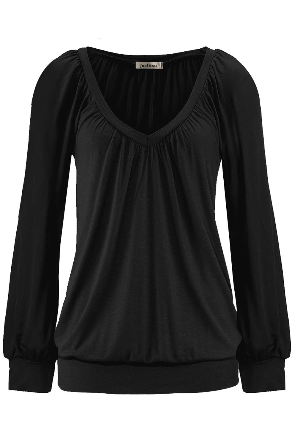 Jusfitsu V Tunic Long Sleeve Shirt Classy Tops for Women Blouse Black S