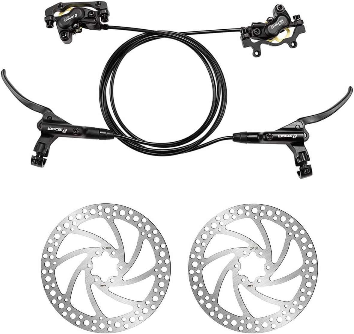 BUCKLOS Zoom MTB 4 Piston Hydraulic Disc Brakes Set and 180mm Bike Disc Brake Rotor with 6 Bolts