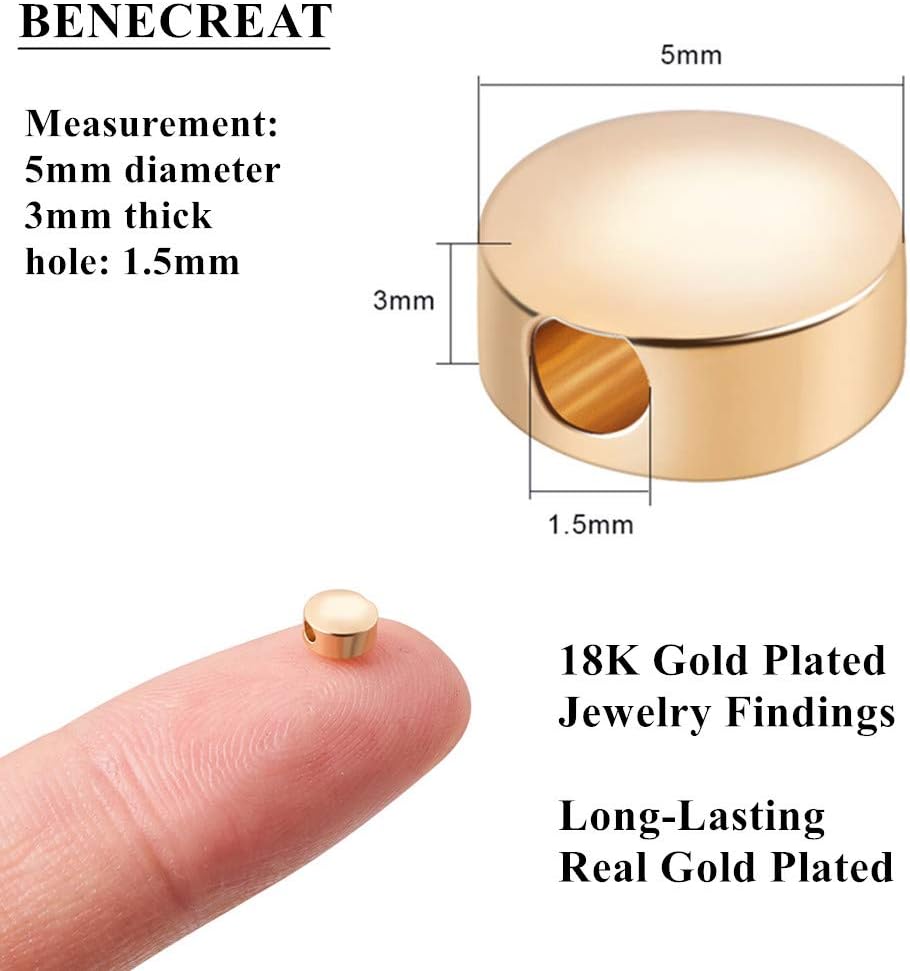 BENECREAT 20 PCS 18K Gold Plated Beads Metal Beads for DIY Jewelry Making and Other Craft Work - 5x3mm, Flat Round Shape - Image 4