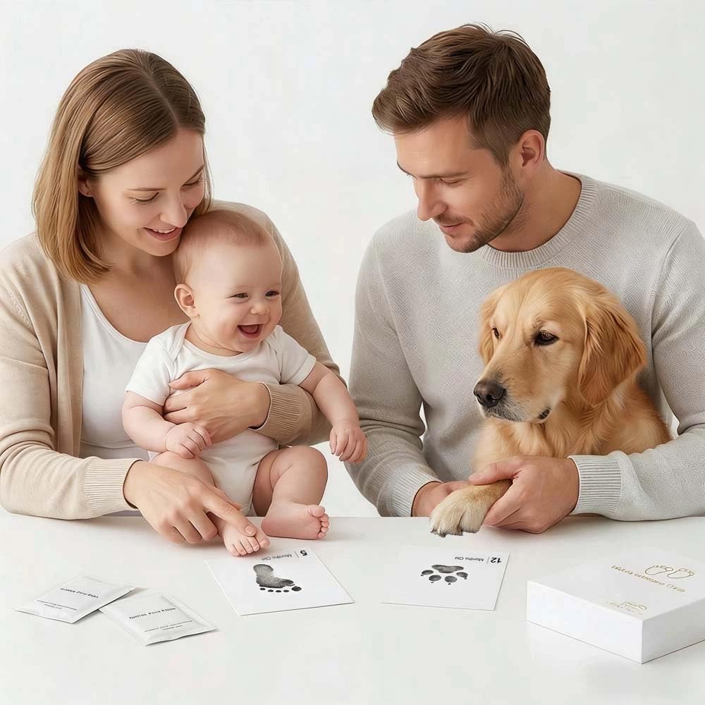 Kit de 15 tarjetas de hito sin tinta para bebé, kit de impresión de tinta para regalo de bebé, kit de huellas de huellas de perro o gato, kit de huellas de huellas de bebé recién nacido, álbum de
