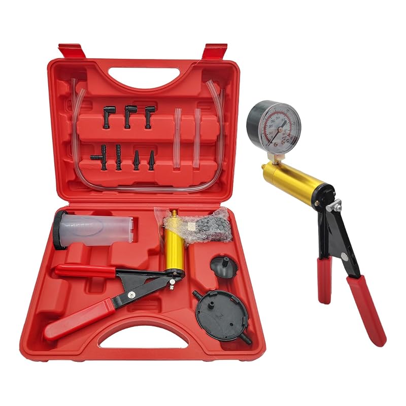 Kit de Sangria de Freios com Bomba de Vácuo Manual, Manômetro, Reservatório, Adaptadores e Maleta YTFRL