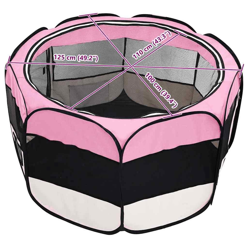 SONDEY VIDAXL Parque Plegable para Perro con Bolsa de Transporte Rosa 125x125x61cm