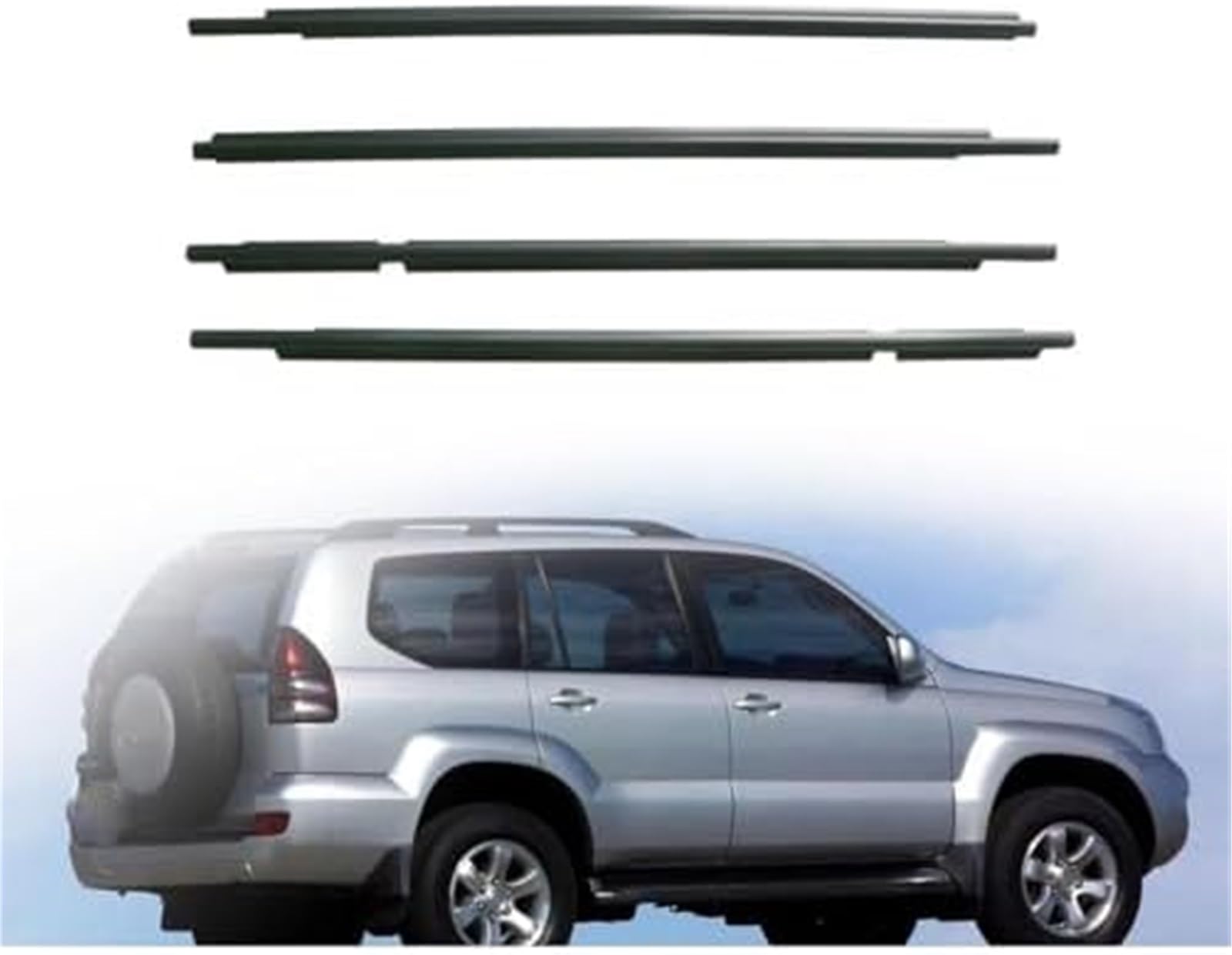 Uszczelka gumowa automatyczna Zewnętrzna uszczelka gumowa okien samochodu dla TOYOTA dla Land Cruiser Prado serii 120 2003-2009 pasek uszczelniający 4 szt.