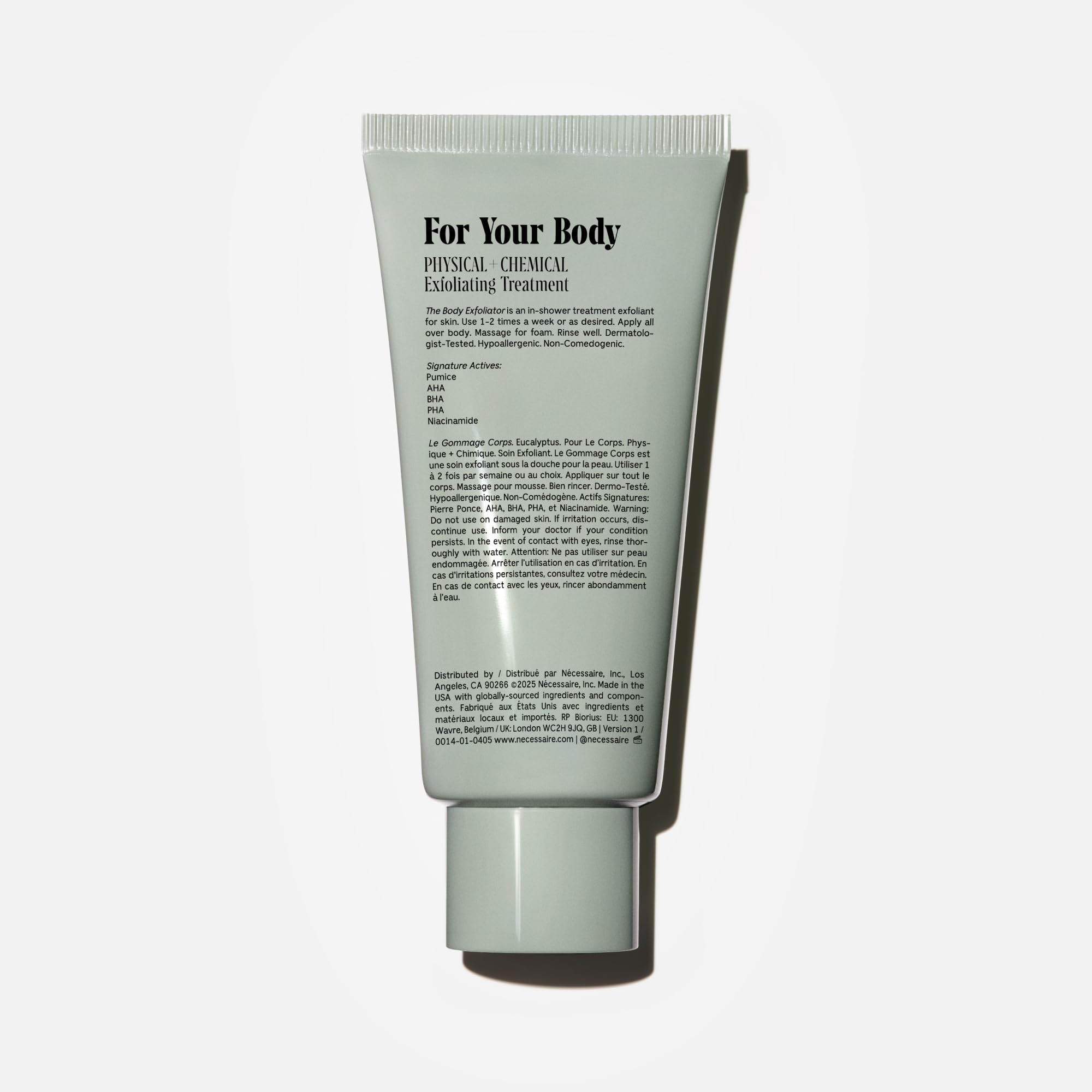 Nécessaire The Body Exfoliator. Eucalyptus. AHA/BHA/PHA. Resurface Skin. Smooth KP and Rough Patches. Hypoallergenic. Dermatologist-Tested. 180 ml / 6.1 fl oz