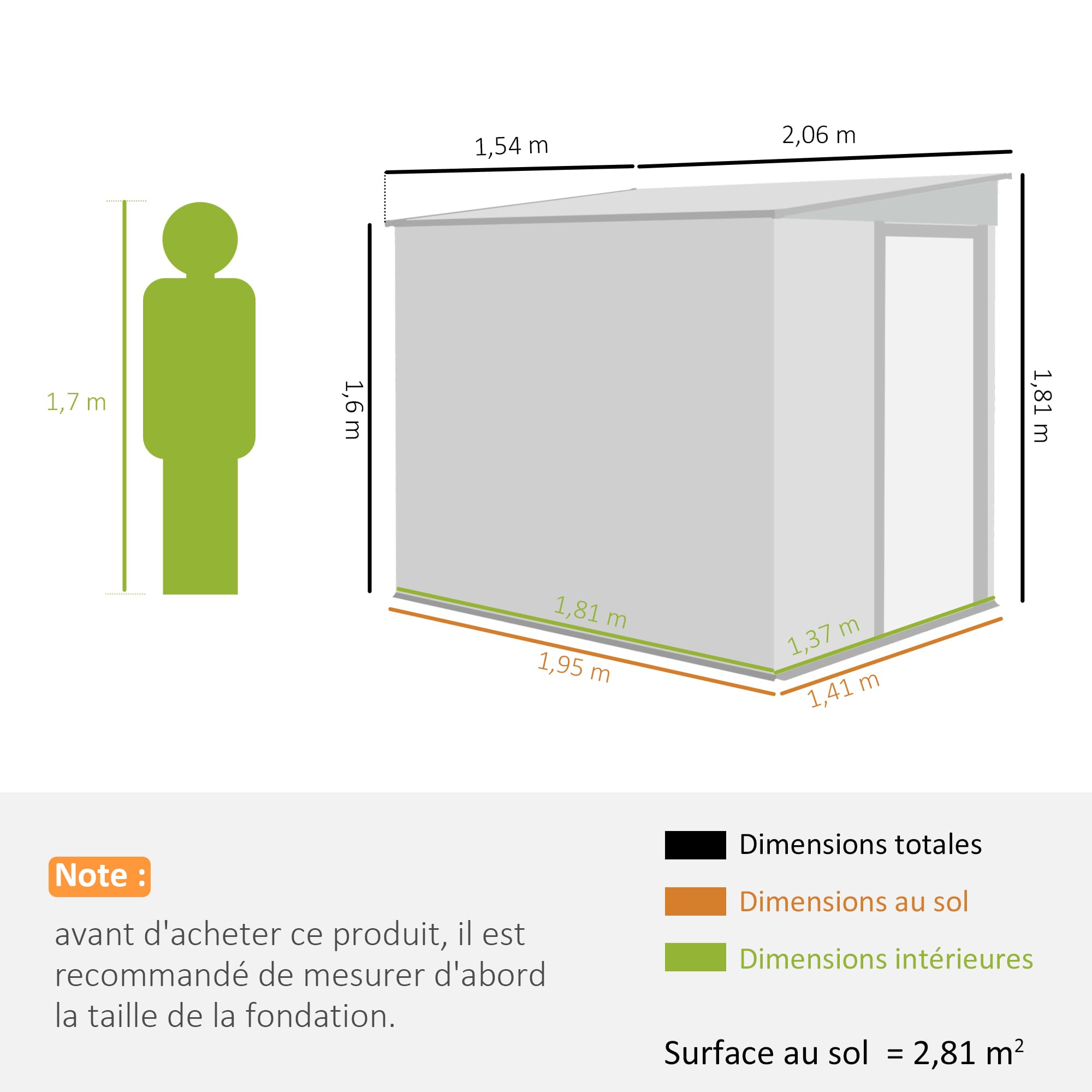 Outsunny Abri de Jardin en Métal 2,81 m² Toit Incliné 154x206,5x181 cm Gris | Kit Fondation, Cabane de Jardin Extérieure Adossée, Acier Galvanisé, Abri à Outils, 2 Étagères Réglables