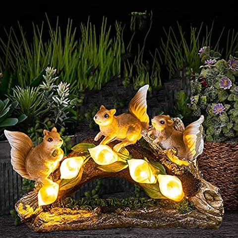Hewory Squirrels Animal Garden Ornaments Outdoor Sale Solar, Cute Vivid Arts Garden Statues Unusual Sculptures Garden Decorations Gift for Yard Patio Lawn Housewarming Cover