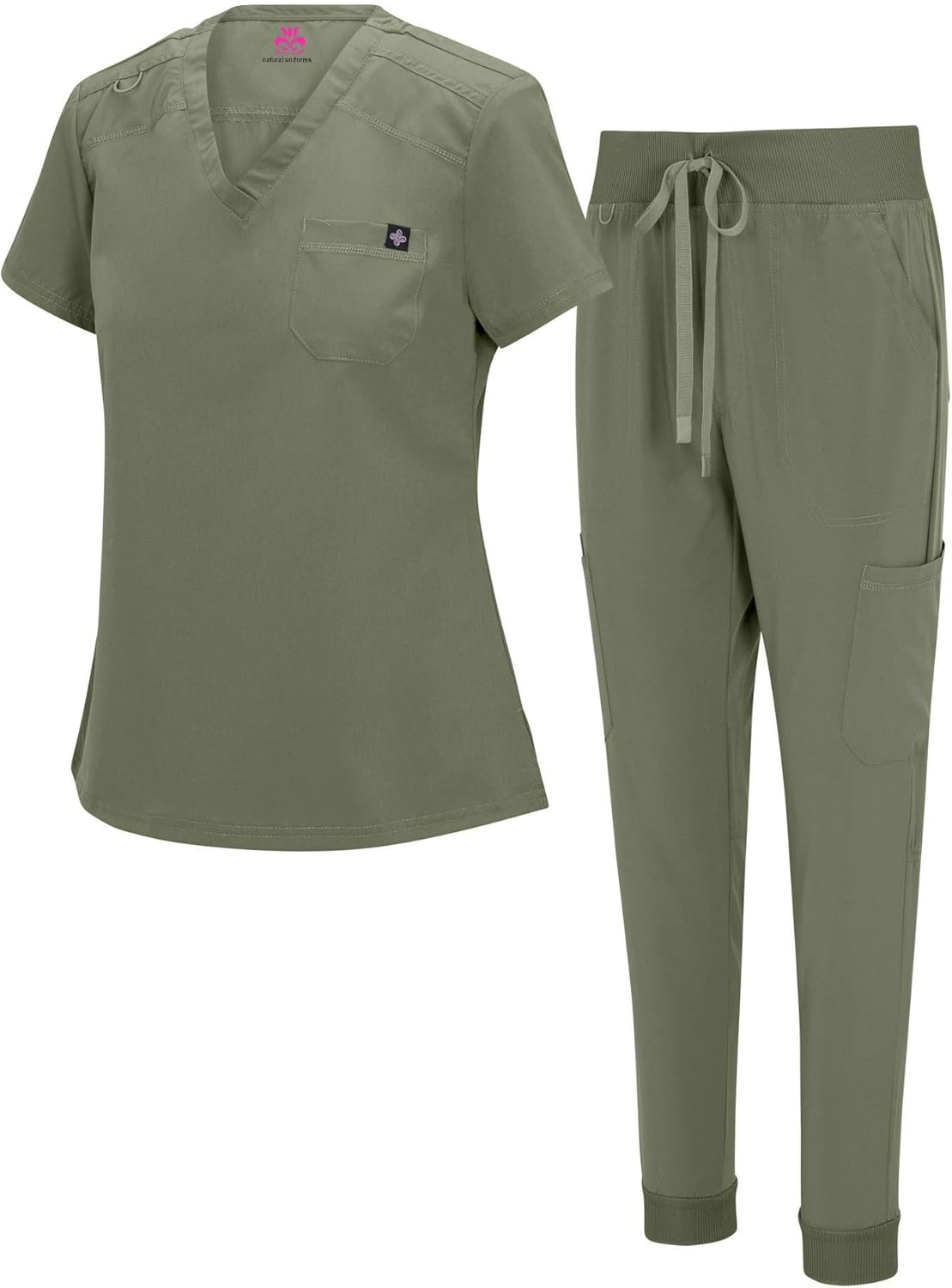 Natural Uniforms Womens Cool Stretch Modern Tuck-In Top Yoga Jogger Scrub Set with Regular and Petite Sizes
