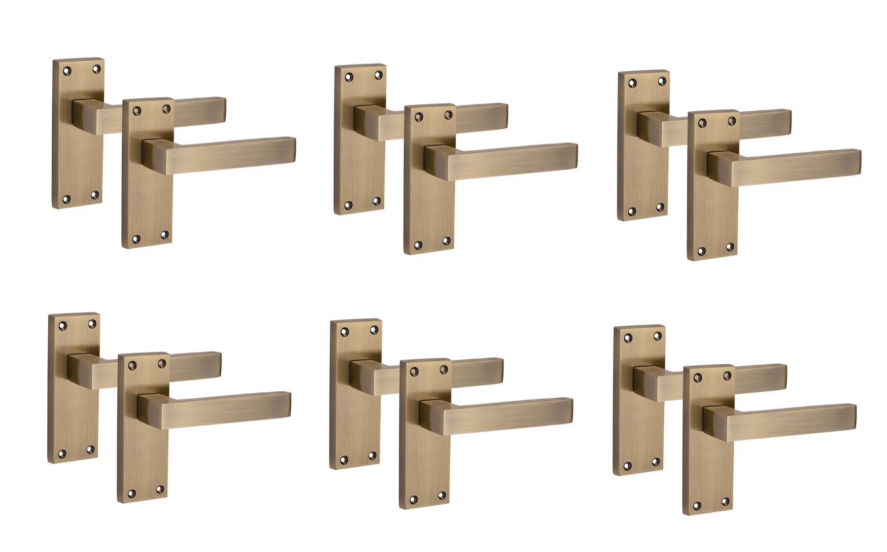 Golden Grace 6 Pairs Victorian Delta Scroll Interior Door Handle Antique Brass Finish 120 x 40mm