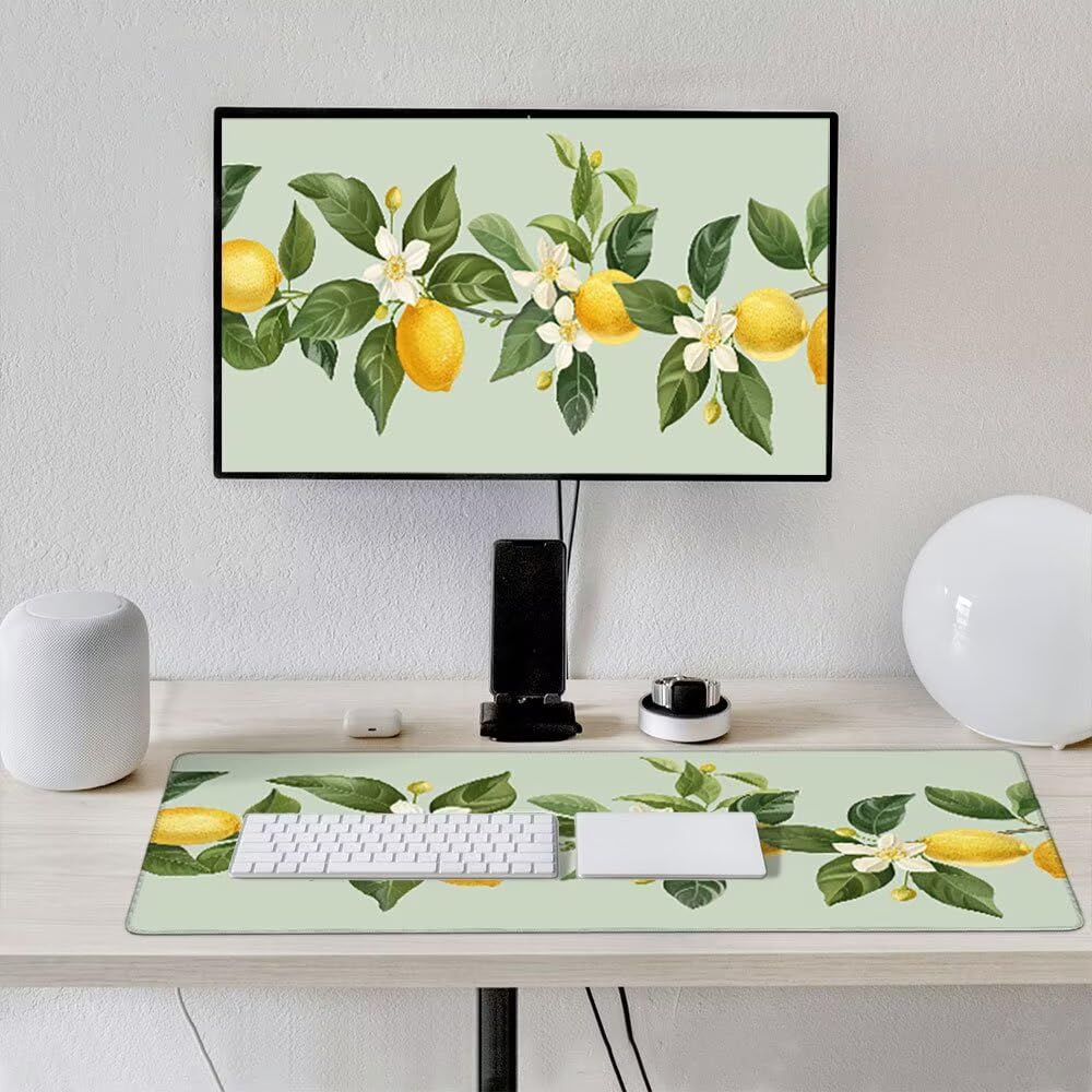 Duża podkładka pod mysz do gier XXL 1200 x 600 x 3 mm z zszytymi krawędziami, trwała antypoślizgowa podstawa z naturalnej gumy, zmywalna podkładka na klawiaturę, gry, do domu, biura, gruszki owocowe