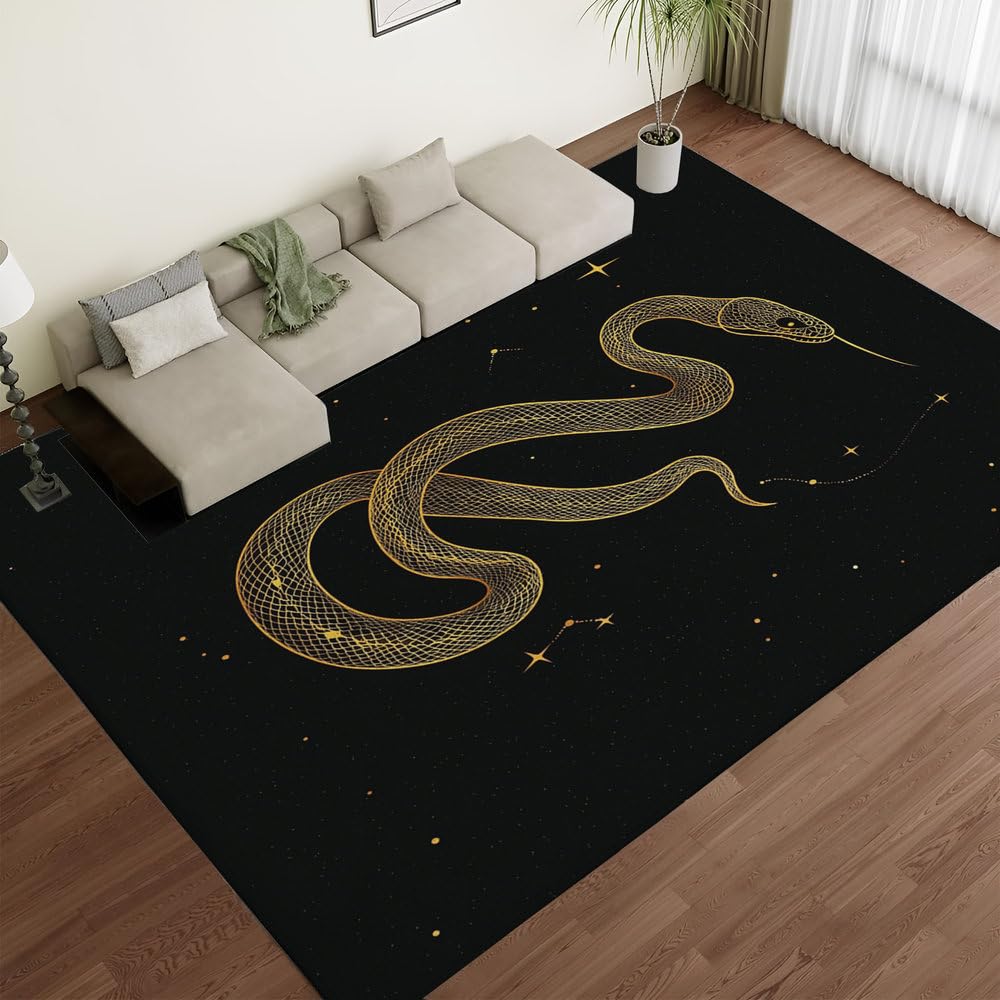 Tapis chic motif serpent noir pour salon vintage et chaleureux