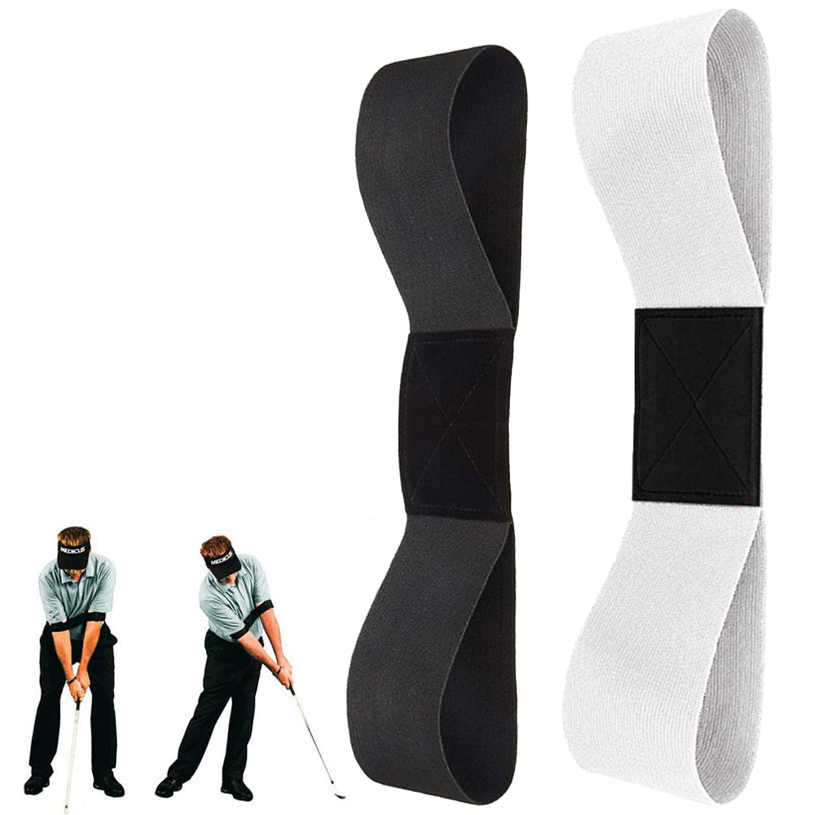 YNR 2 Pcs Golf Swing Training Aid Arm Band,Arm Tape Swing Trainer,Posture Correction Practice Belt for Men Women Beginners,Black & White