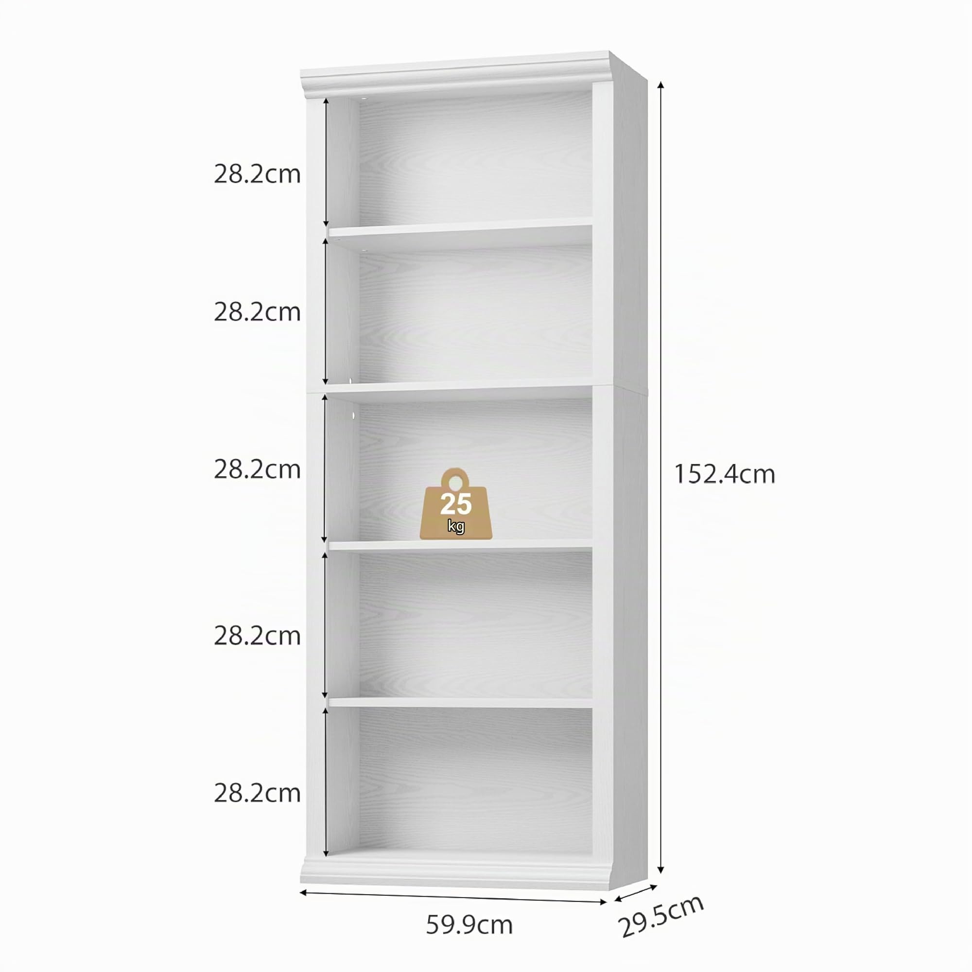 EOSVALO Bücherregal 5-stöckig, 60x29.7x153cm, Weiß