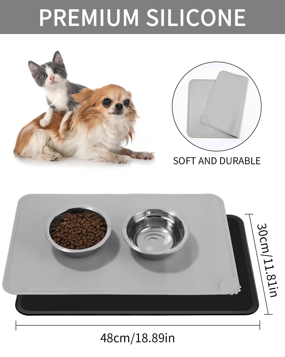 Silikon Futtermatte Für Katzen & Hunde 48x30cm | Wasserdicht Mit 1,5cm Rand | Rutschfeste Napfunterlage