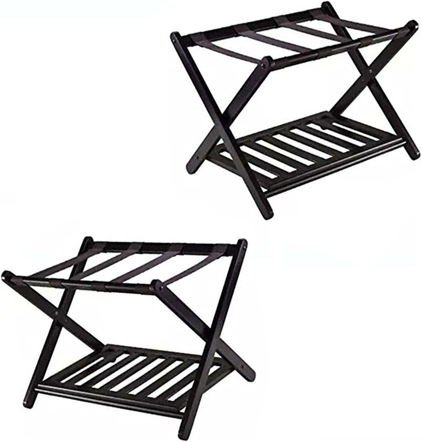 Porte-bagages double niveau pliable noir en bambou assemblé