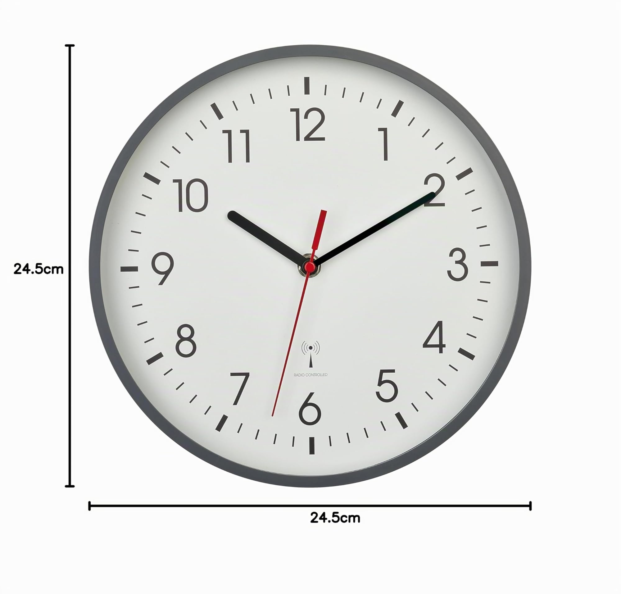 TFA Dostmann Orologio da parete analogico radiocontrollato 60.3550.10 di alta precisione, elegante, analogico, copertura in vetro, per ufficio, casa, regalo, 245 x 42 x 245 mm, grigio
