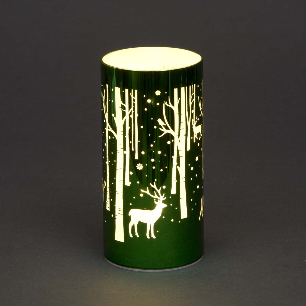Shatchi Green 18Cm Christmas Decorated Vase Table Lamp Etched Glass Tube Deer Scene Cylinder Led Fairy Lights Battery Operated
