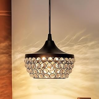 Homesake Crystal Pendant Light - Modern Black Hanging Ceiling Lamp with Sparkling Crystals, Decorative Lighting for Dining Price In India