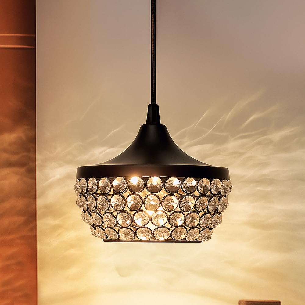 Homesake Crystal Pendant Light - Modern Black Hanging Ceiling Lamp with Sparkling Crystals, Decorative Lighting for Dining...