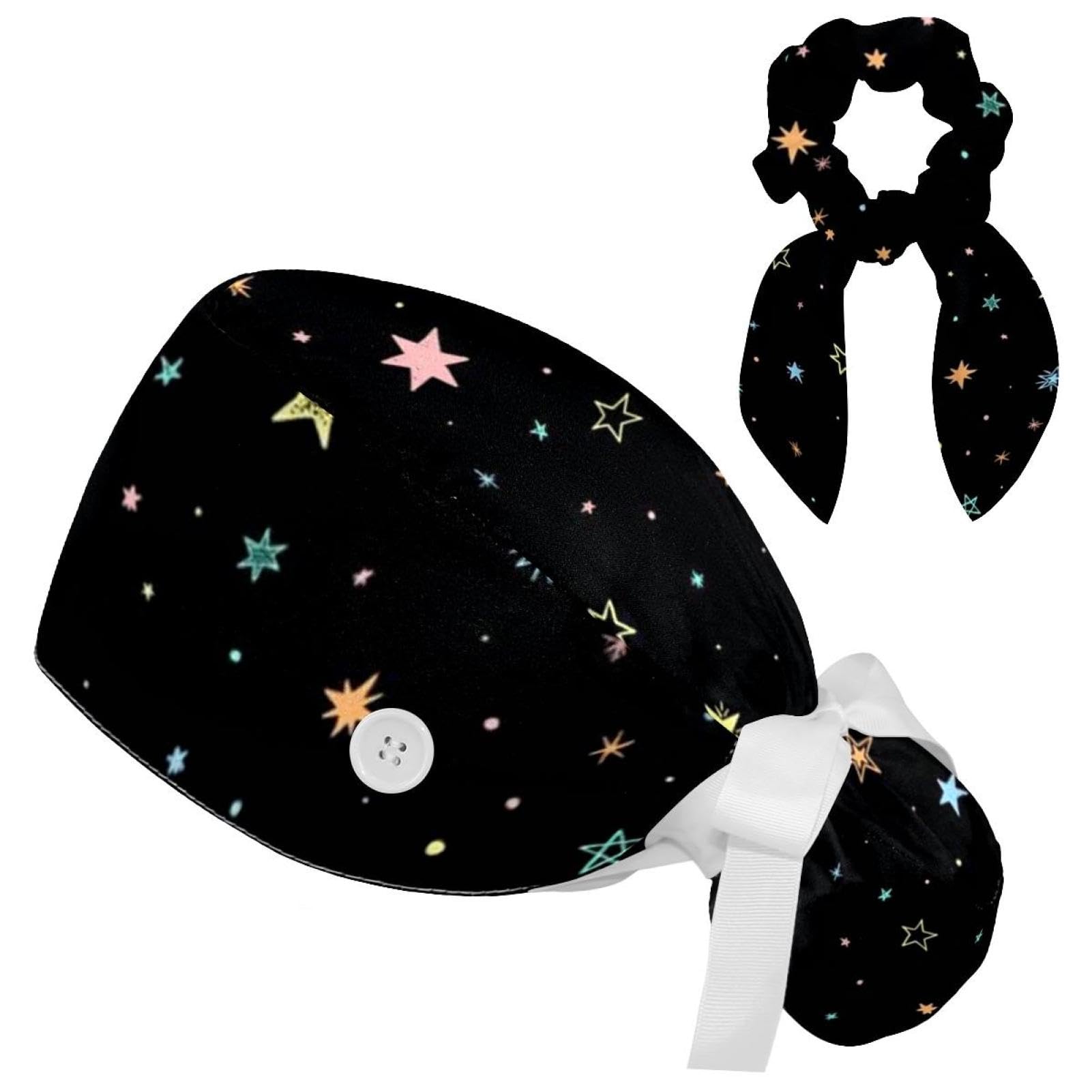 Butterflies Daisies Scrub Cap Surgical Nurse Cap Women Long Hair Ponytail Pouch Tie Back Hats