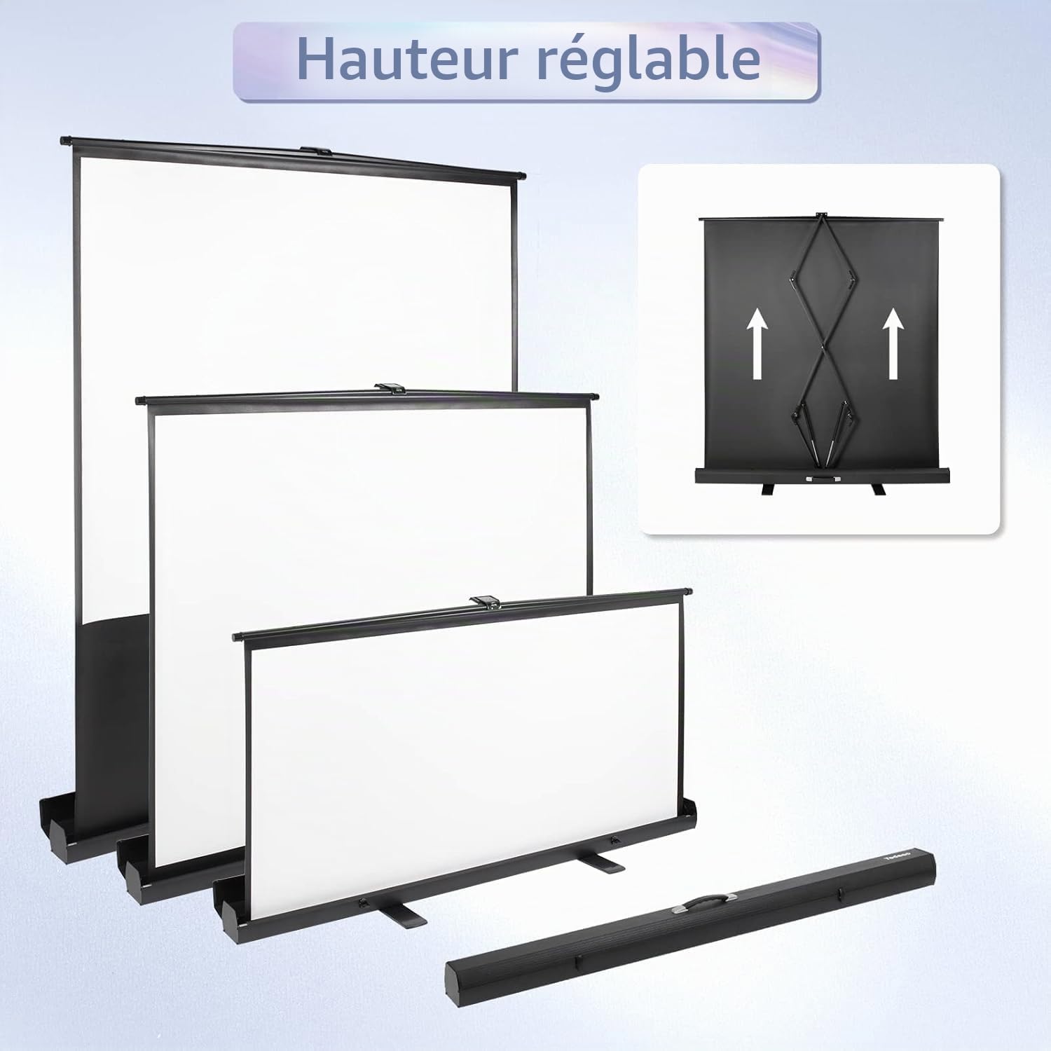Pull-up Écran de projection 80 pouces 16:9 Mobile Business et home cinéma Projecteur portable 4K et 8K Ultra écran de projecteur Écran de projection au sol, 170 x 100 cm, Pas de montage nécessaire