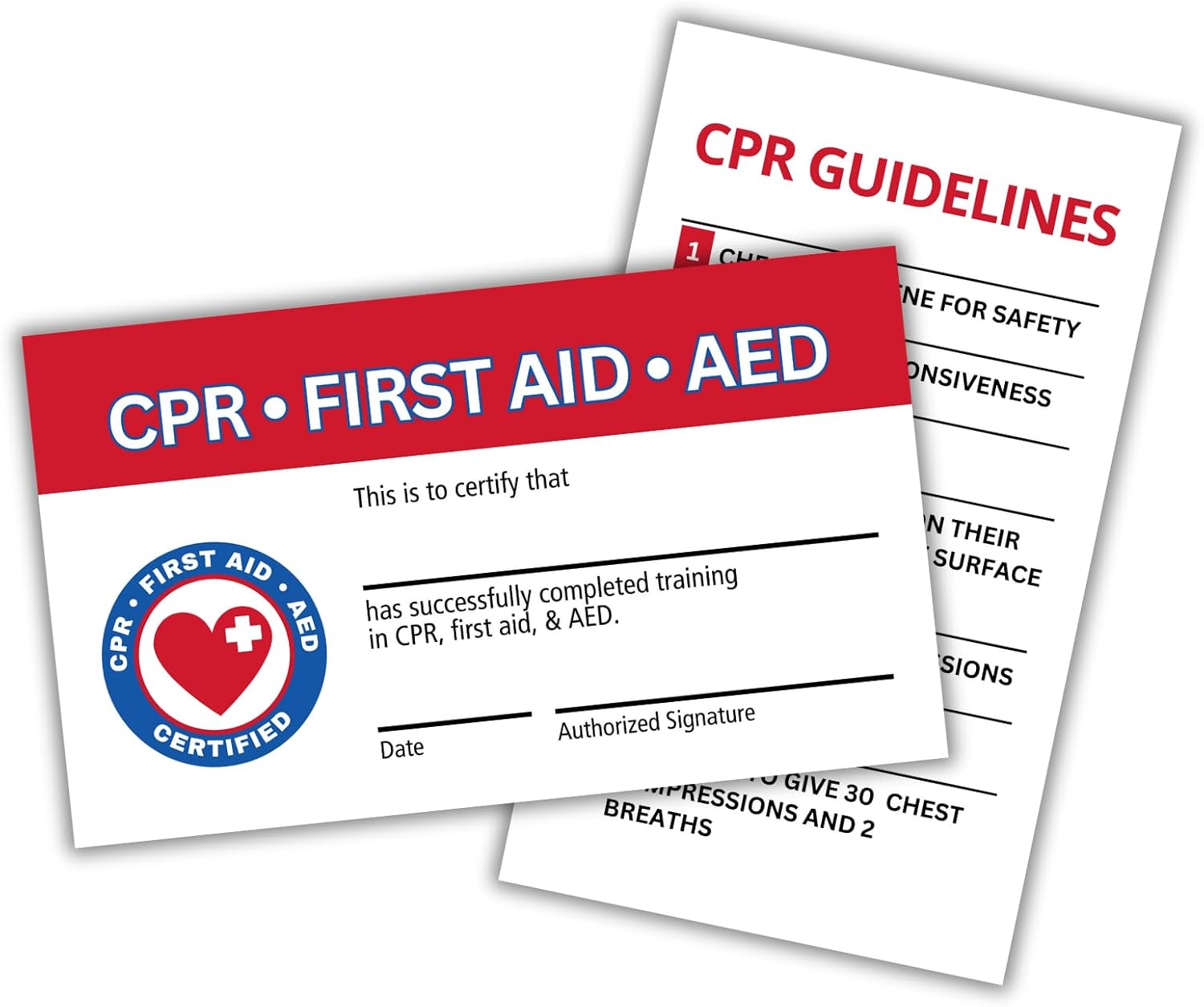 Amazon.com : Lashicorn CPR and First Aid AED Certification Cards | 30 ...