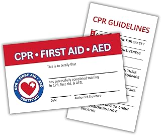 Lashicorn CPR and First Aid AED Certification Cards | 30 pk 2x3.5” Wallet Sized Business Paper Quick Reference Guide Fill Out Name Training Certificate