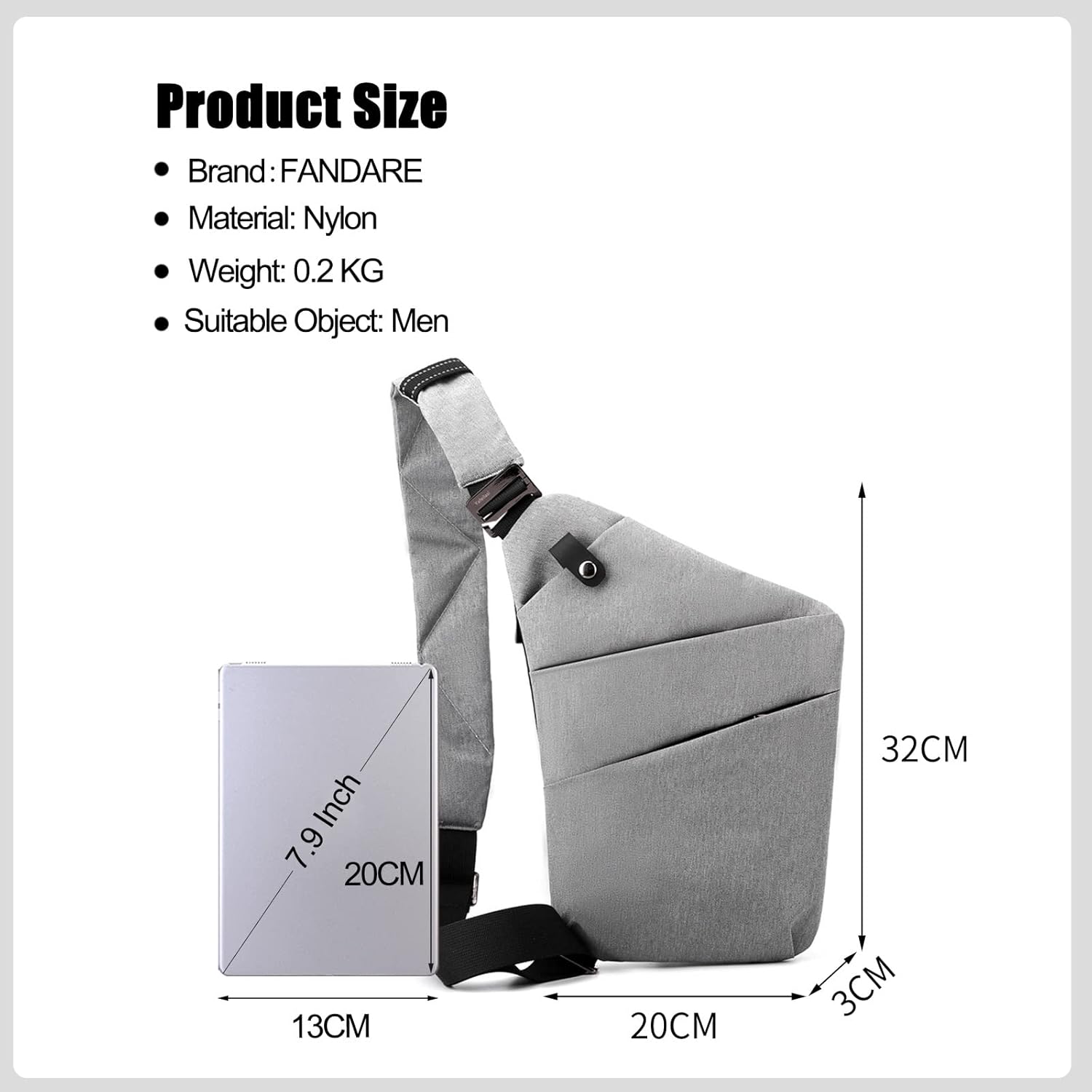 FANDARE Anti-Theft Sling Bags Chest Shoulder Backpack Crossbody Bags Cover Pack Rucksack Crossbody Bag for Men Women Travel Hiking Bicycle Sport Gym Daypacks Waterproof Nylon Gray B