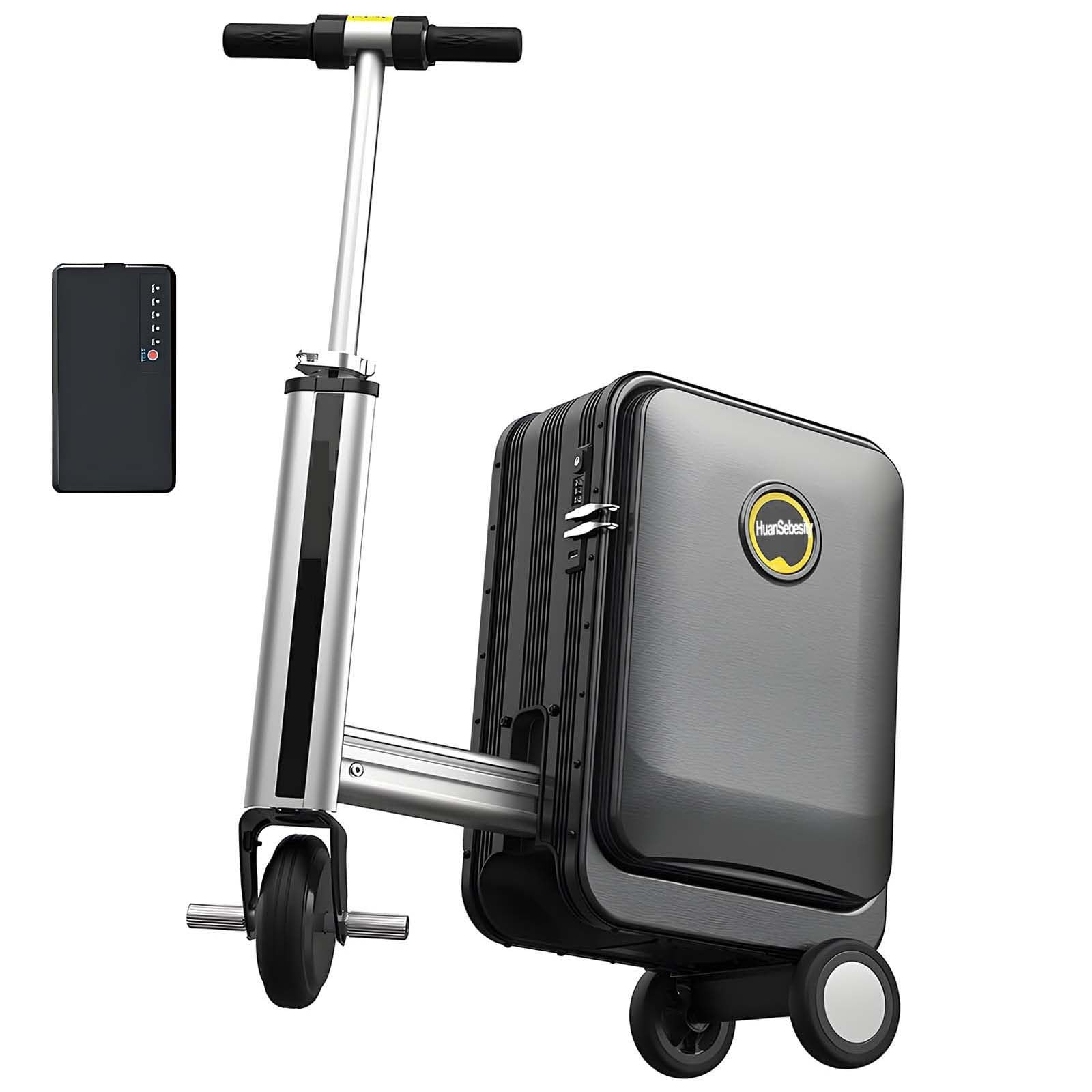 Trolley Elettrico Da 20Pollici,Smart Rideable Valigia Da Viaggio A-Black | Leggero,Batteria Rimovibile,Telaio in Lega Di Alluminio,Con Serratura Digitale, Impermeabile,Portata Fino a 110 Kg