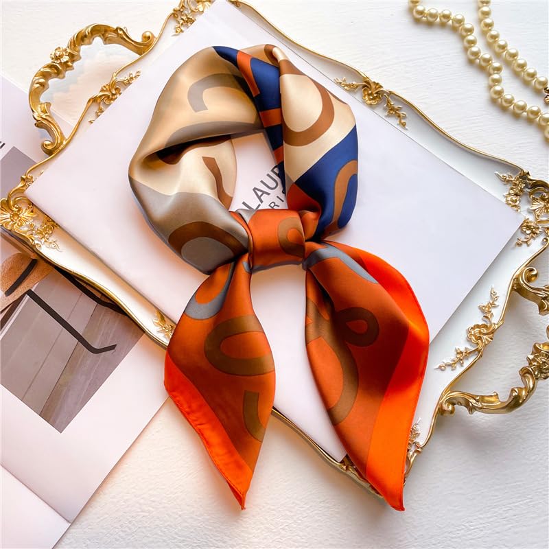 Fashion and Elegant Silk Feeling Scarf Square Satin Retro Style Sunscreen Head Scarf for Women 27.5" × 27.5"2
