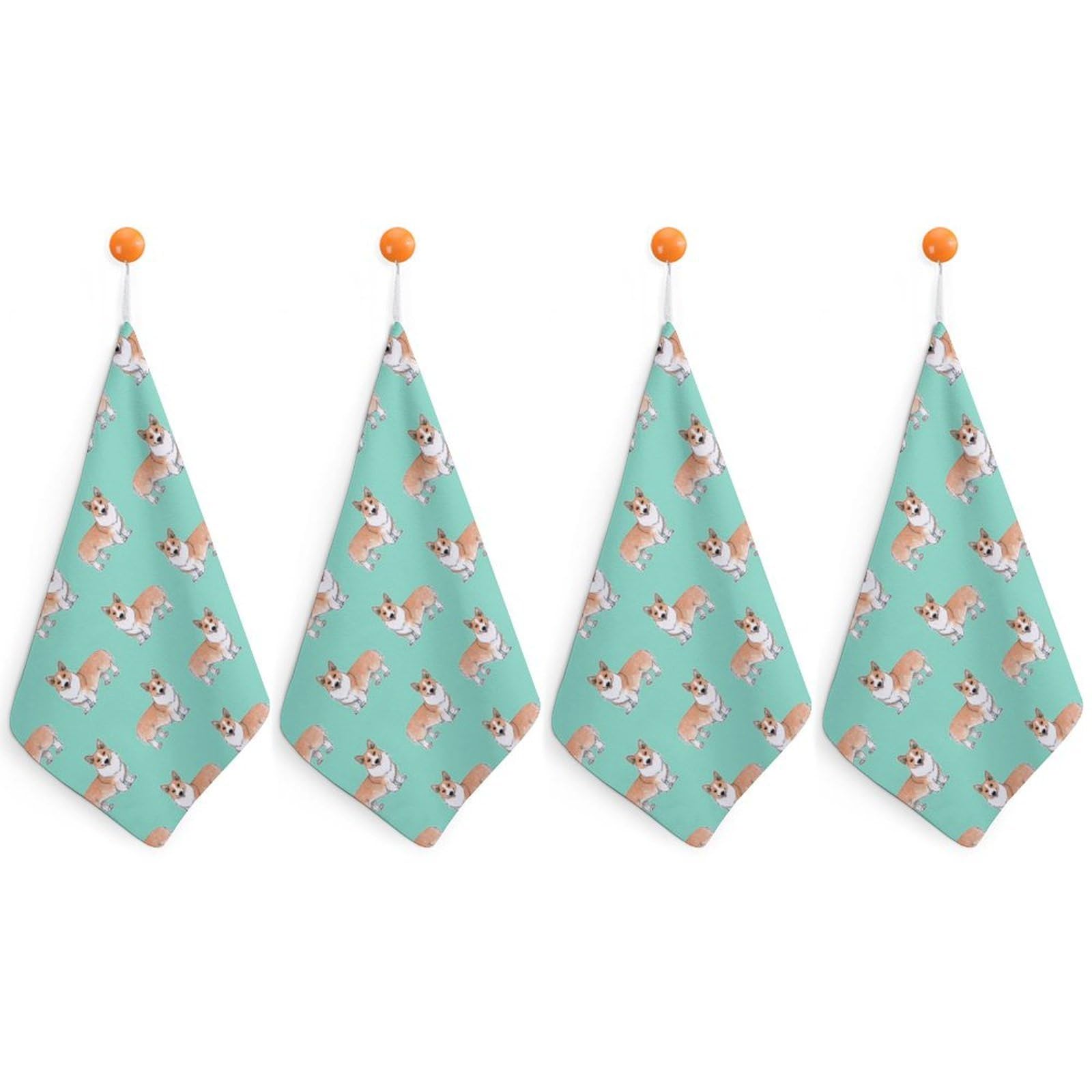 LEDFCVSU 4 Piece Hanging Hand Towels, Cute Corgi Pet And Milk Tea Small Dry Hand Towel for Kitchen Bathroom