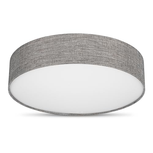 REV Lámpara de techo LED - Lampada da soffitto rotonda 50 cm con paralume in tessuto in stile vintage - ideale per camera da letto e soggiorno, marrone-argento