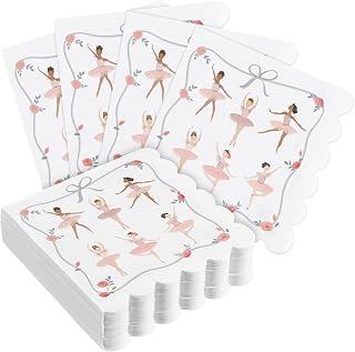 Crtiin 50 Pack Pink Ballerina Paper Napkins 3 Ply 5 x 5 in Disposable Cocktail Napkins with Scalloped Edges for Ballet Wedding Baby Shower Birthday Party Decoration(Ballet Dancer)