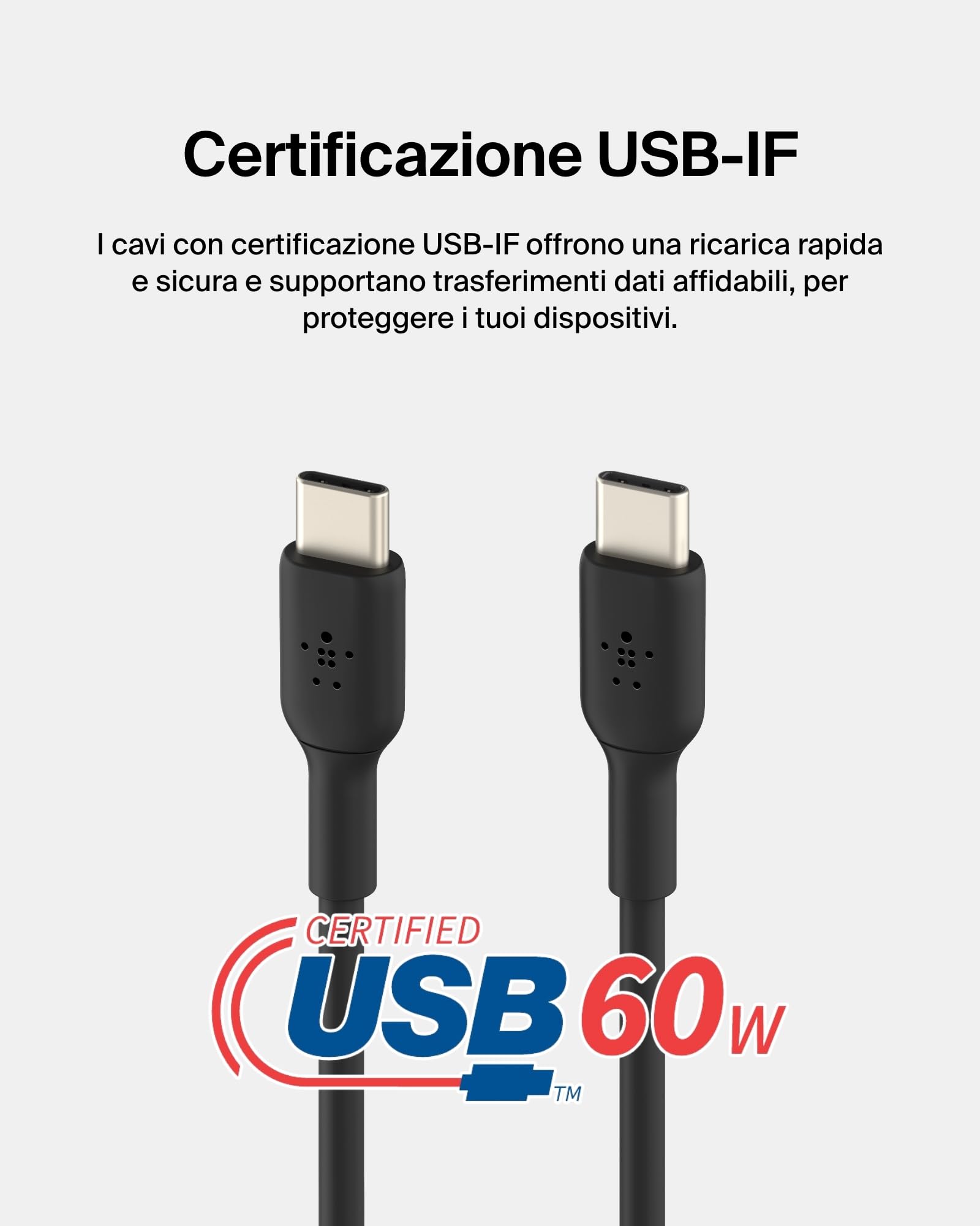 Belkin BoostCharge Cavo di alimentazione da USB-C a USB-C, cavo di ricarica rapida con 240 W di Power Delivery, certificato USB-IF per MacBook, Chromebook, Samsung Galaxy, iPhone 15 e altri, 2 m