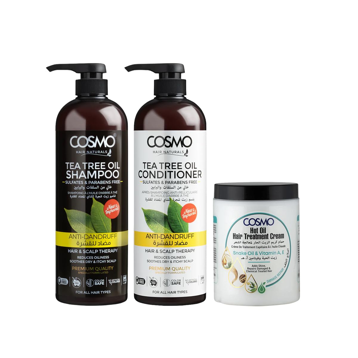 Cosmo Hair Care Anti Dandruff Tea Tree Treatment Set Pack Of 3 | Shampoo, Conditioner & Hot Oil Treatment Cream | Sulfates & Parabens Free | Hair & Scalp Therapy | For All Hairs Types-image-13
