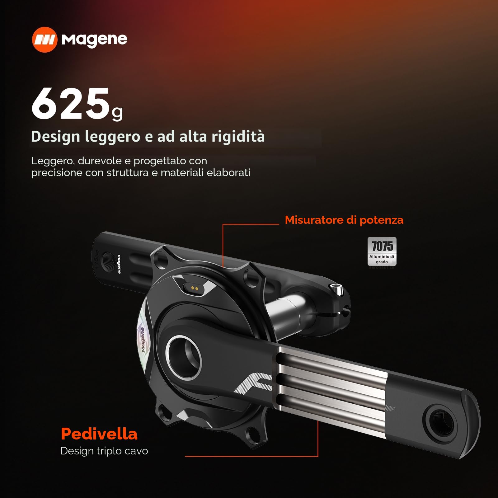 Magene PES P505/P515 Guarnitura con Misuratore di Potenza per Bicicletta, Base a 4 Bulloni, 110BCD, Bilanciamento del Pedale di Cadenza, Perno in Acciaio da 24 mm